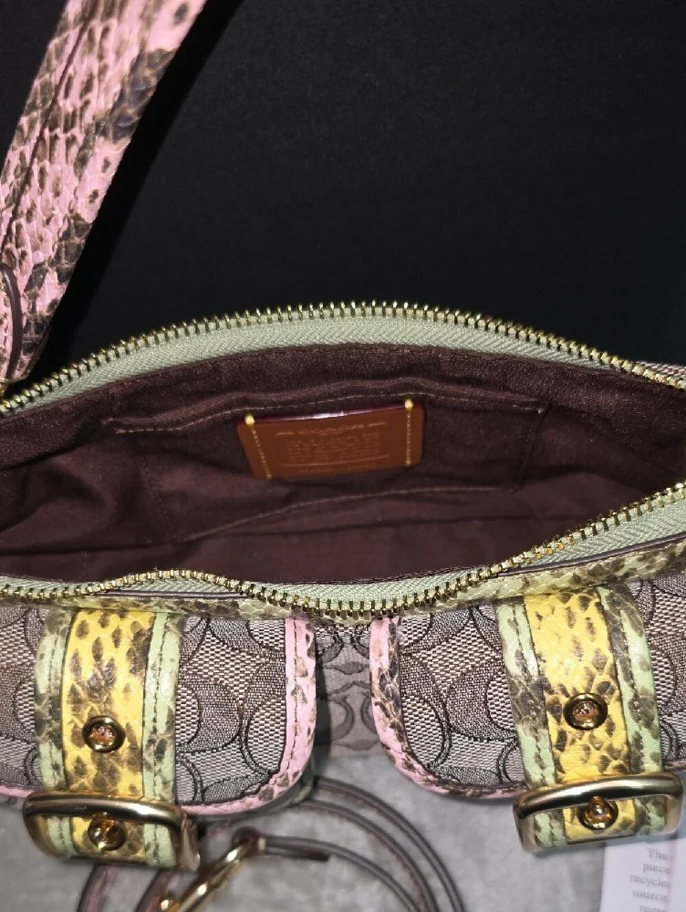 Coach Pink and Brown Signature Shoulder Bag with Snakeskin Trim